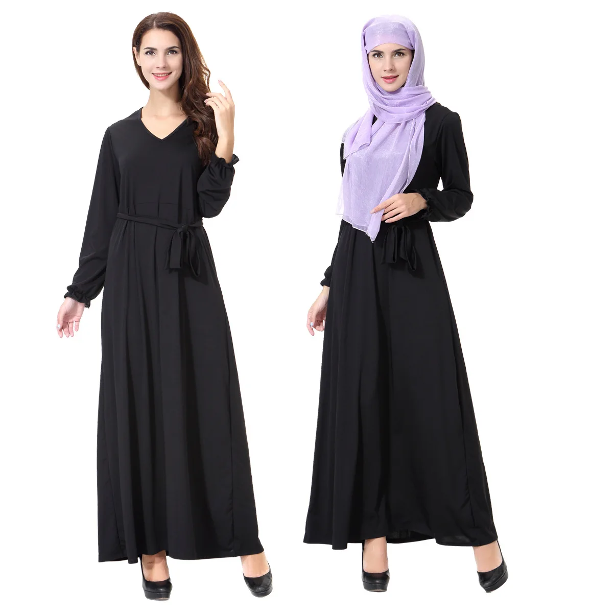 

Muslim Women Kaftan Maxi Black Long Sleeve Long Dress Moroccan Clothing Islamic Abaya Arab Dubai Jalabiya Autumn Robe Women Gown