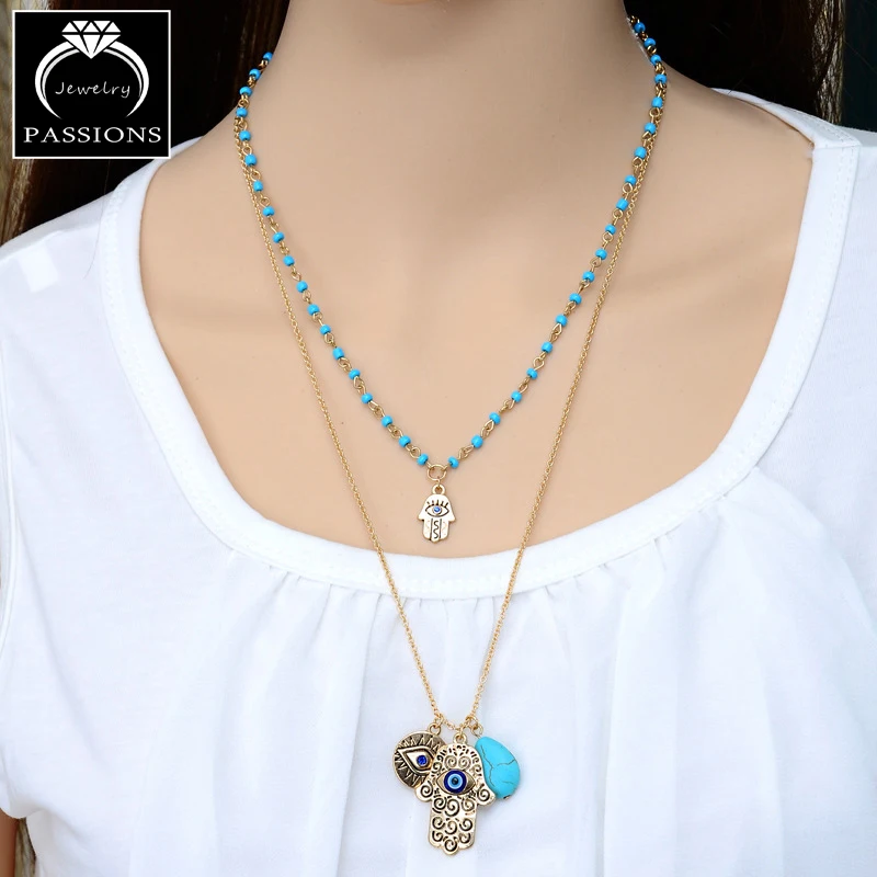 Винтажное Двухслойное ожерелье из бисера в богемском стиле Турция синий глаз