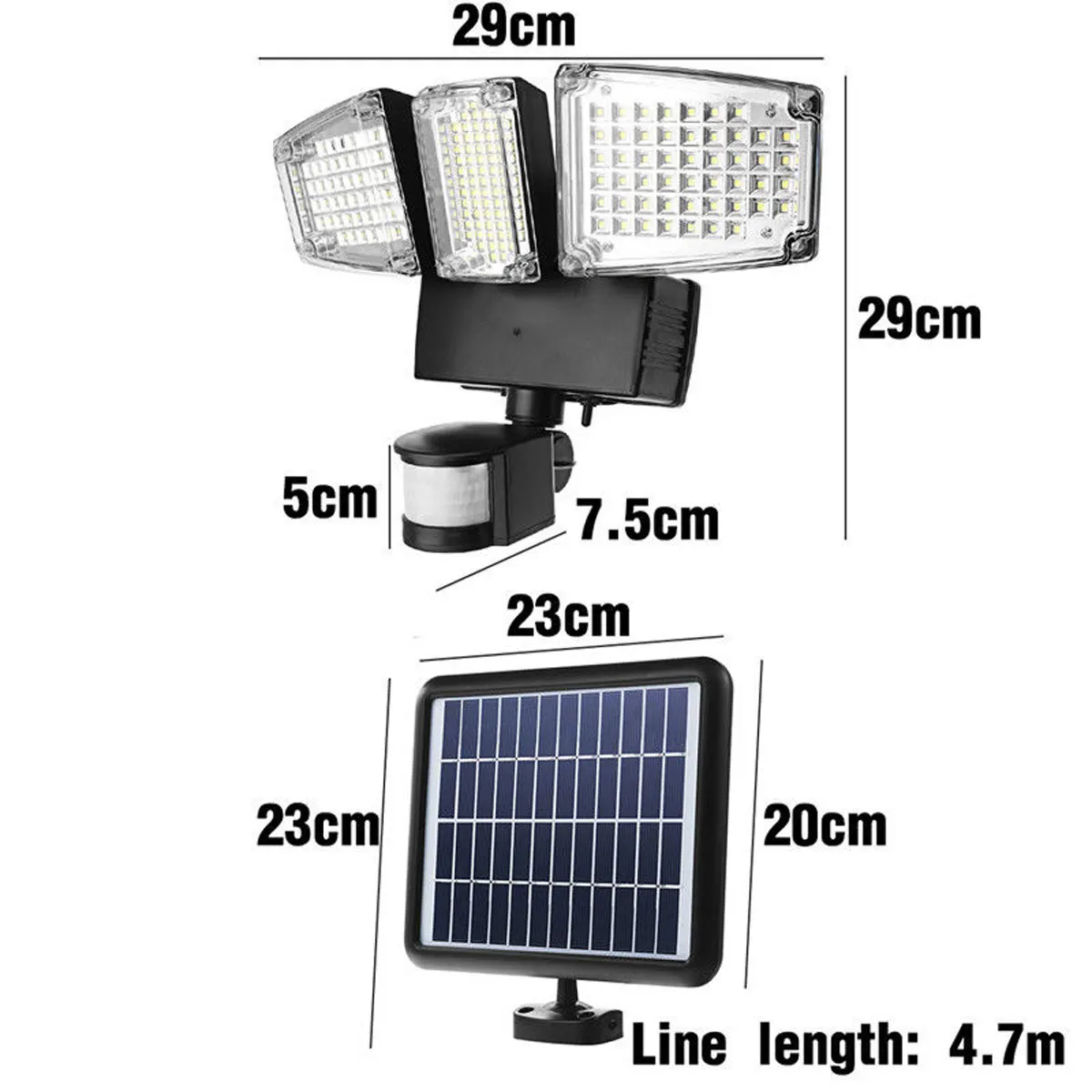 178 LED с тройной головкой на солнечных батареях PIR датчик движения Активированный