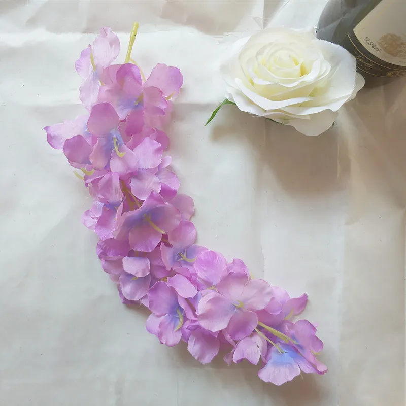 light purple Новое поступление искусственный цветок глицинии лоза шелковая Гортензия ротанг DIY Свадьба День Рождения Вечеринка украшения фон цветы - Цвет: light purple