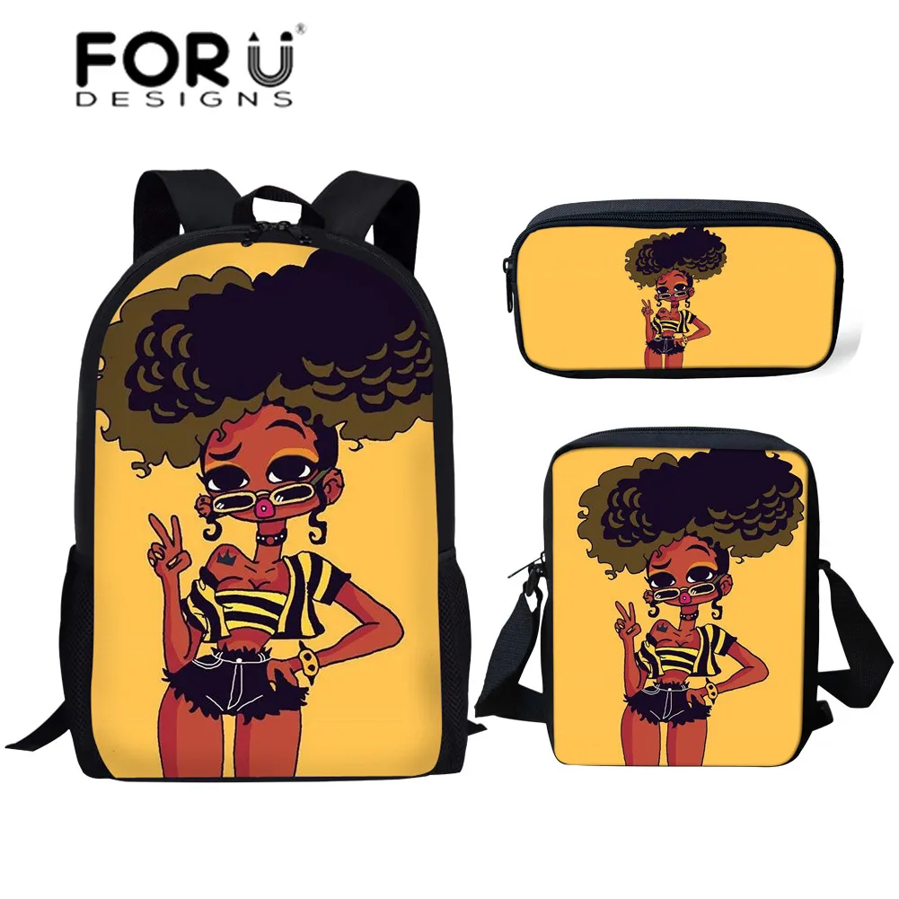 FORUDESIGNS школьные сумки для детей черного цвета с волшебным меланином 3 шт./компл.