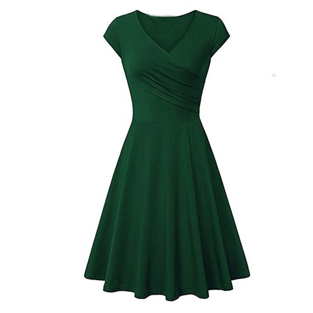 

Summer 2020 Women Long Maxi Dress Vintage Short Sleeve V-Neck Party Dresses Ruffle Robe Femme Dress Red Cocktail Dress Plus Size