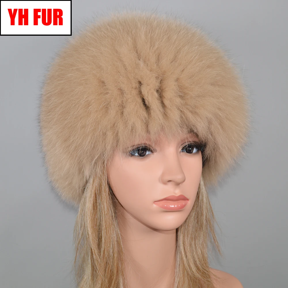 Новая женская уличная зимняя шапка из натурального меха лисы, эластичная теплая мягкая пушистая шапка из меха лисы, шапка-бомбер из натурального меха лисы