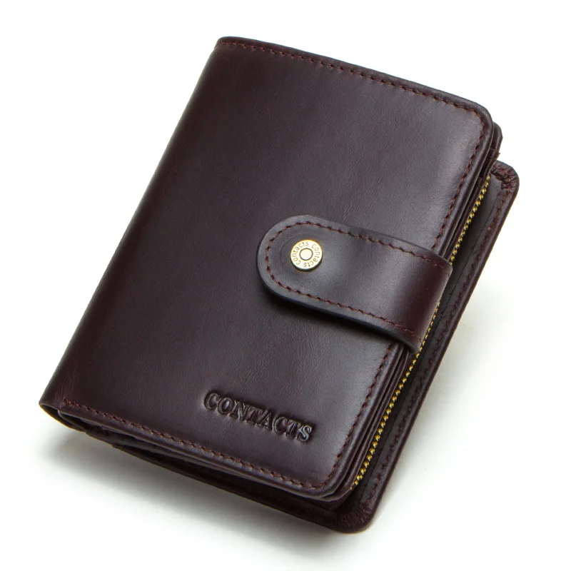 CONTACT'S Высококачественный бумажник RFID из натуральной кожи с отделением для денег тройные короткие мужские кошельки винтажном стиле - Цвет: coffee