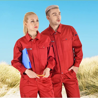 Red Рабочие костюмы для женщин/мужчин, куртки с длинными рукавами и рабочие наборы одежды для заводских рабочих, ремонтников автомобилей, Рабочие Комбинезоны - Цвет: Red