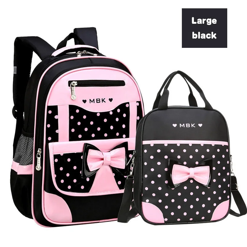 Large school bag set DIOMO/детский школьный комплект с сумкой для девочек 6-12 лет, модный школьный рюкзак в горошек с милым бантом, лучший подарок для девочки - Цвет: Large school bag set