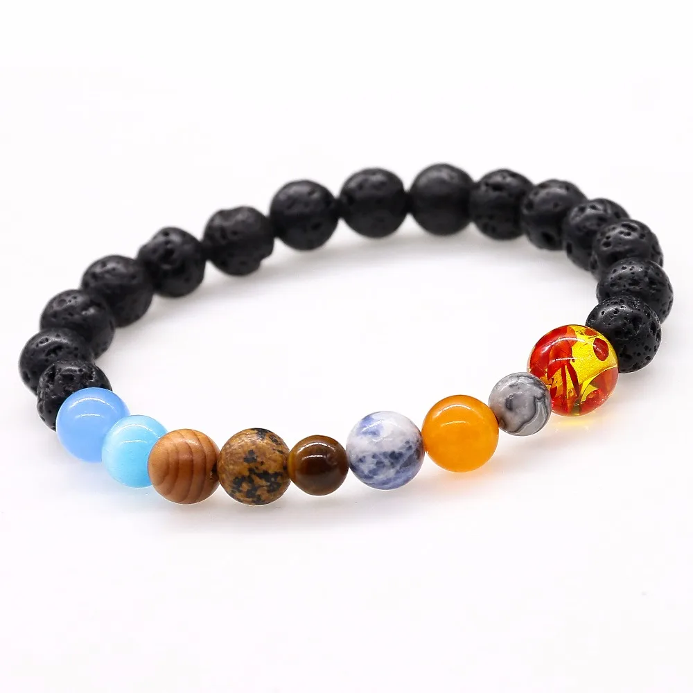 Браслет на запястье с бусинами из натурального камня в виде Вселенной Галактики