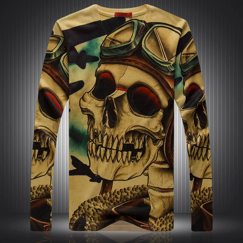 

Funny skull pattern digital printing hip hop fancy long sleeve t shirt Autumn 2018 New quality cotton boutique t shirt men M-3XL