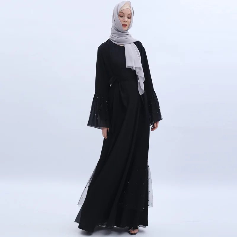 Элегантное мусульманское Beanding Abaya Nida платье макси кардиган кимоно длинный халат