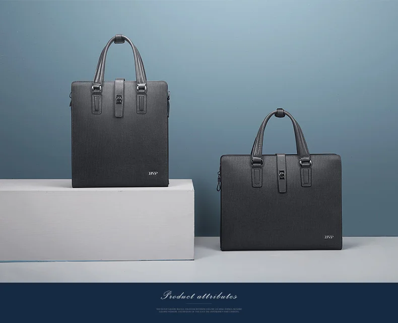 

High Quality BVP Brand Genuine Leather Business Men Briefcase With Shoulde Strap Cow Leather Gray Male Vertical Briefcase J50