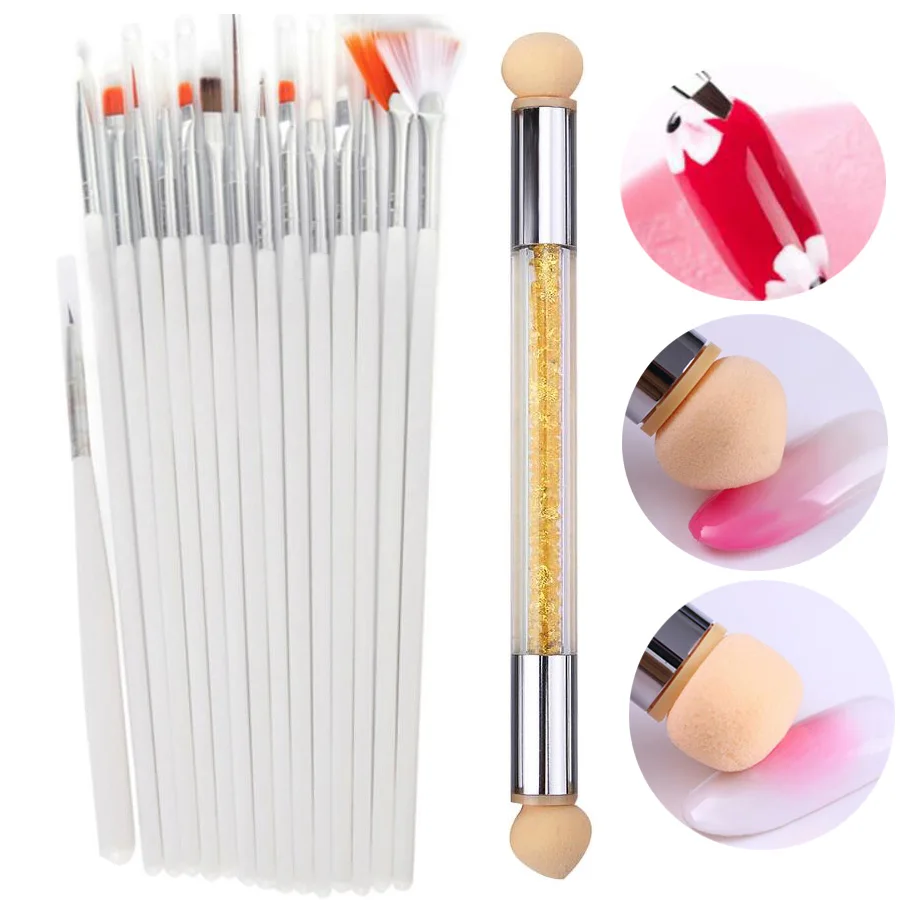 Sponge Brush Set4 15 шт. кисти для рисования ногтей набор ручек DIY 7 шт. акриловая кисть для дизайна ногтей инструменты для раскрашивания ногтей Маникюрные наборы гелей кисть для дизайна ногтей - Цвет: Sponge Brush Set4
