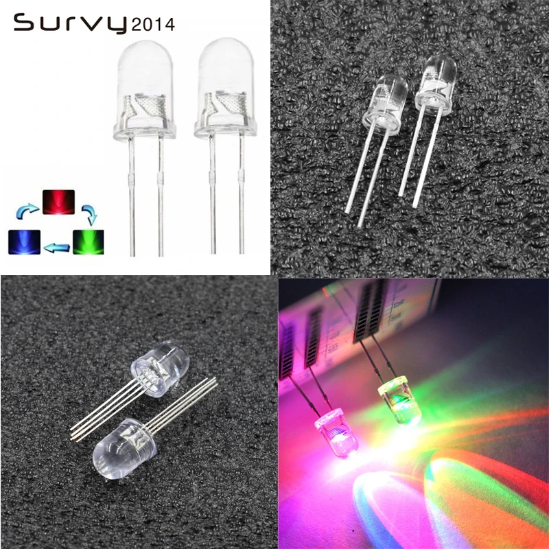 20/50/100 шт круглый светодиодный 5 мм RGB общий прозрачный 2Pin быстро/медленно Радуга