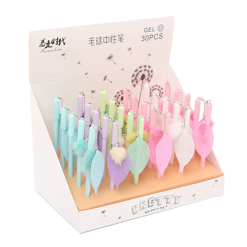 

36 pcs/lot Leaf Pendant Gel Pen Cute 0.5mm black ink Neutral pens Promotional Gift Stationery School writing Supplies