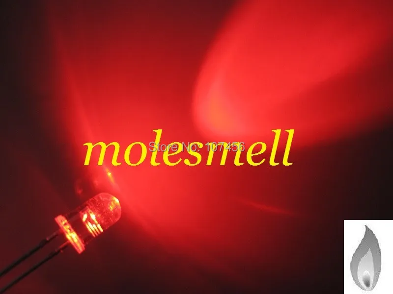 Бесплатная доставка 1000 шт. 5 мм светильник в виде Красной свечи мерцающий ультра