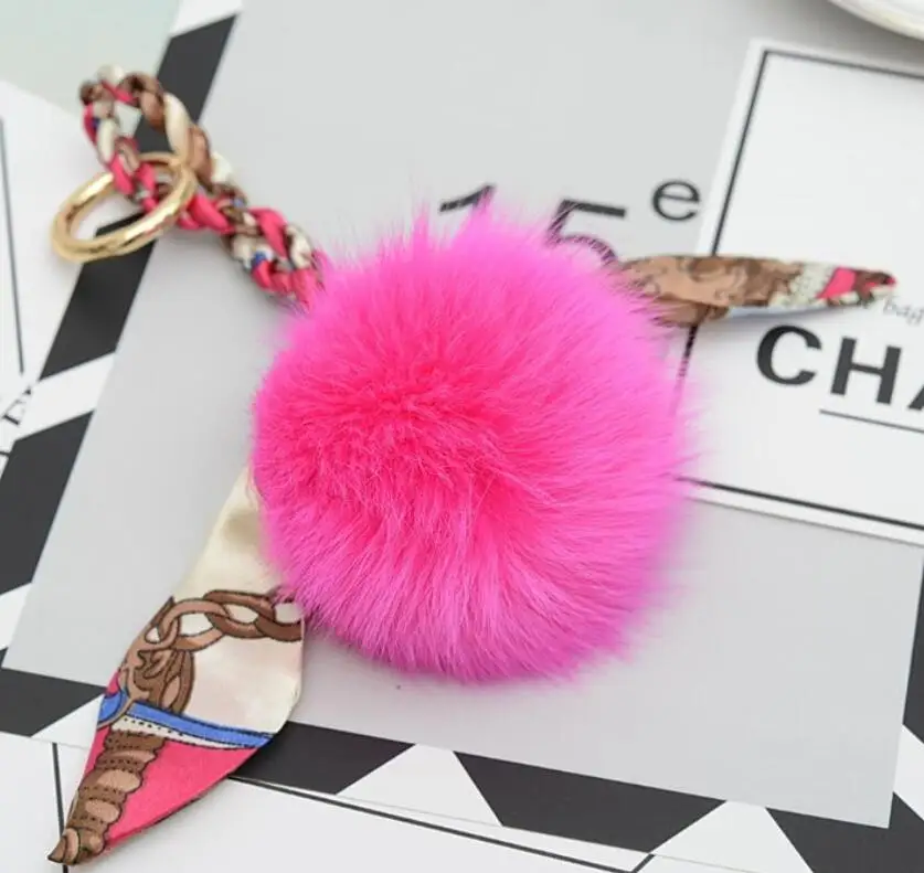 hot pink Мода 9 см Пушистый Настоящий Лисий мех мяч брелок для ключей бант мех помпон брелок помпон очаровательный брелок Женская сумка Подвеска - Цвет: hot pink