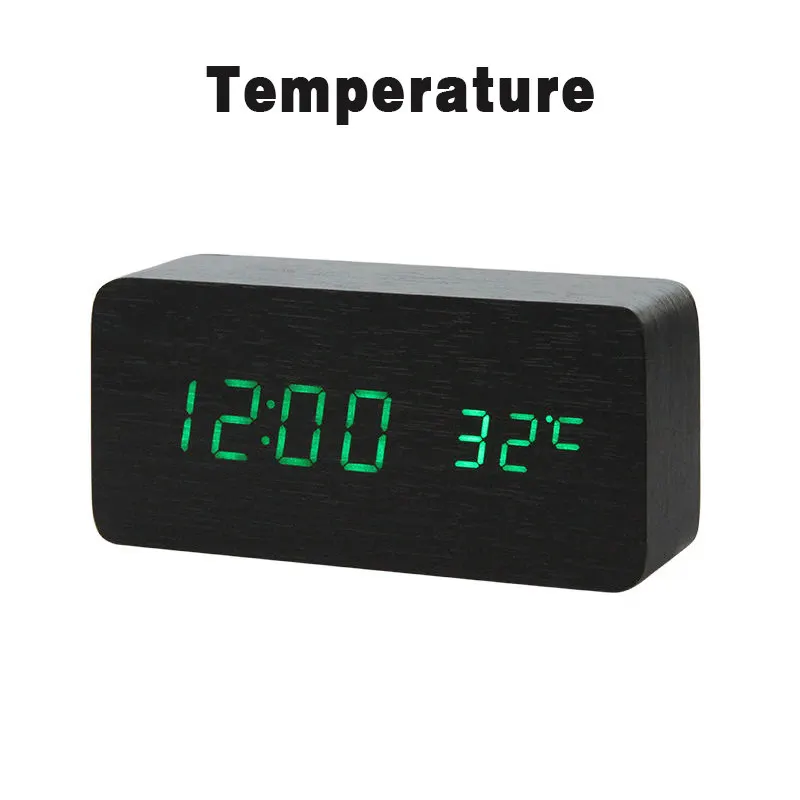 LED Wooden Alarm Clock Watch Table Voice Control Digital Wood Despertador Electronic Desktop USB/AAA Powered Clocks Table Decor - Цвет: 11
