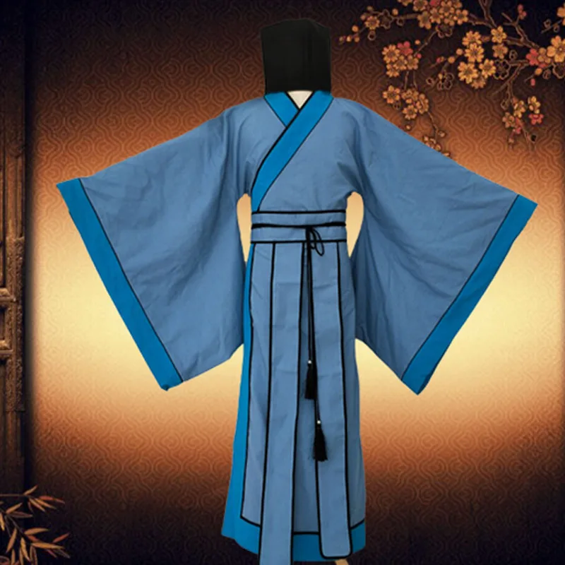 

Ancient Chinese Blue Scholar Officer Costume Hanfu Cosplay Costume for Men Drama Hanfu Stage Performance