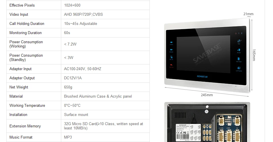 HOMSECUR(BM701HD-S+ BC081HD) " проводной AHD видео домофон телефонный звонок Система с детектором движения BM701HD-S+ BC081HD