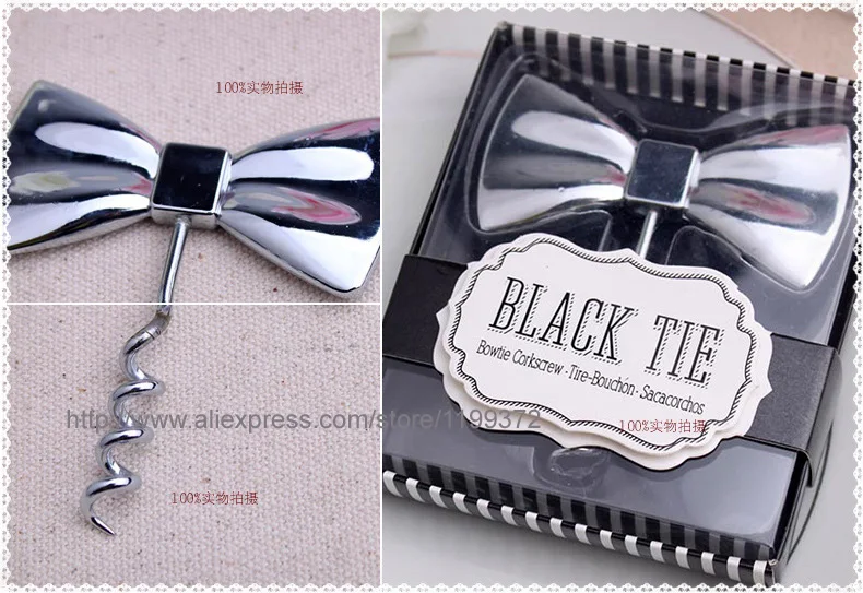 50 шт. Бесплатная доставка черный галстук дизайн красное вино открывалка для