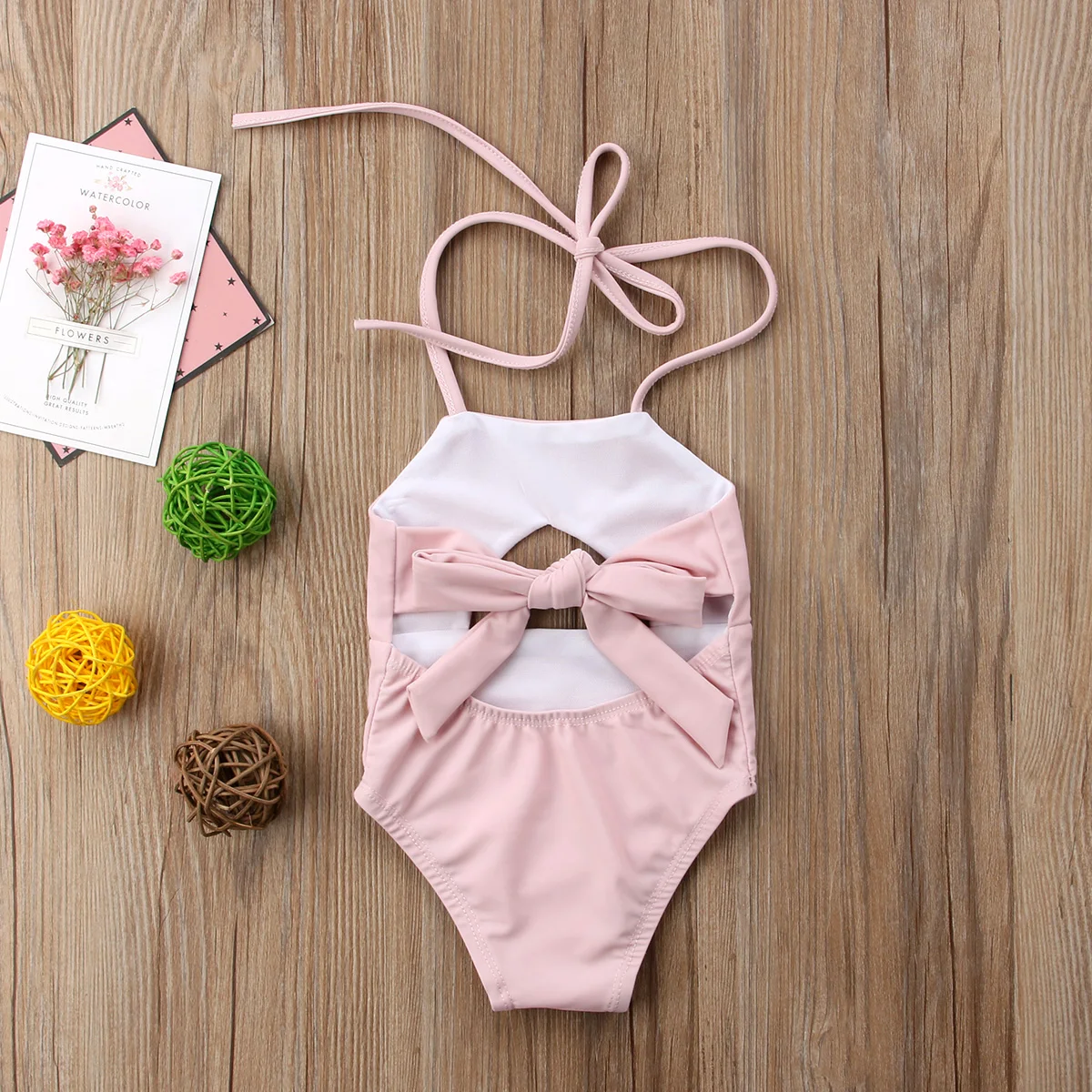 Цельный купальник для новорожденных девочек без рукавов на шнурках с открытой