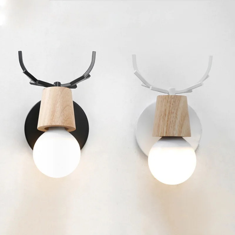 

Nordic Modern Creative Bedroom Warm Cute Pendant Lamp Restaurant Bar Decor Deer Black White Wall Lamp Animals Wood
