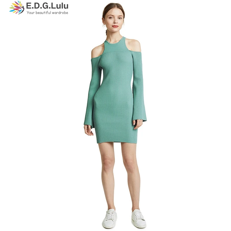 EDGLulu Джерси платье slim висит шеи полый сексуальные мини Большие размеры Одежда pin up