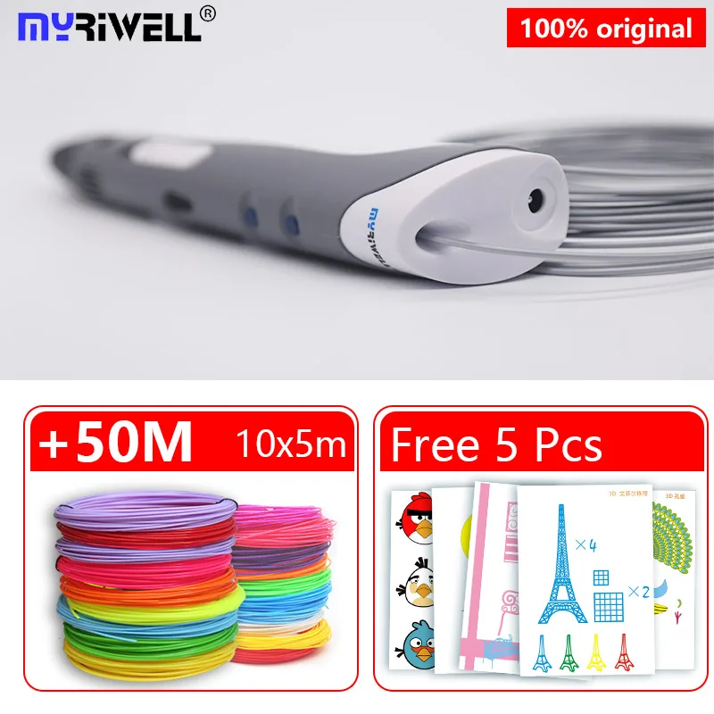 gray ABS50 Myriwell 3d Ручка rp100a abs Филамент pla 1,75 мм 3d печатная ручка 3 d ручка искусство 3d ручки для детей Инструменты для рисования 3D Ручка abs пластик - Цвет: gray ABS50