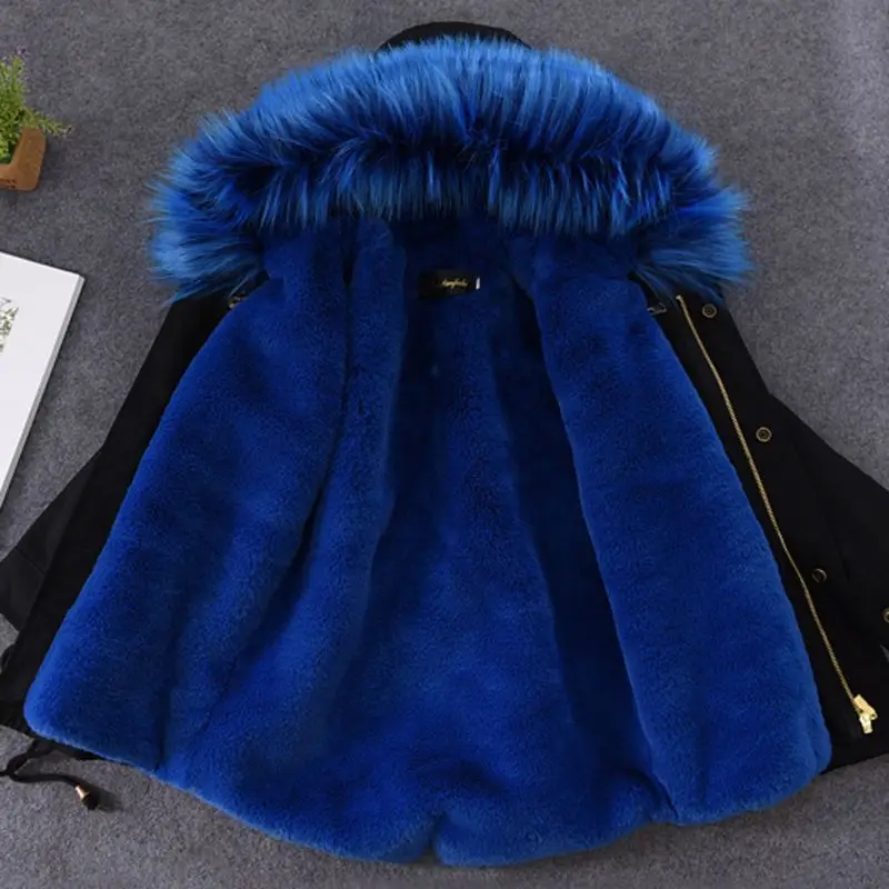 blue black Новинка года; модные зимние утепленные куртки для мальчиков и девочек детская одежда детские пальто с капюшоном из искусственного меха Детские хлопковые парки; G190 - Цвет: blue black