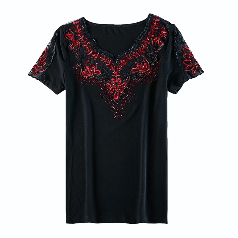 

Women's blouse shirt fashion short sleeve summer tops Elegant Embroidered Plus size shirt 4XL women tops and blousas