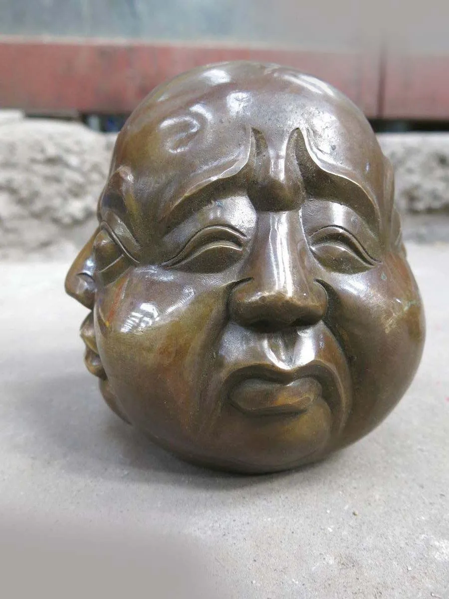 DS китайская латунная медная Буддизм с четырьмя мордами голова Будды скульптура