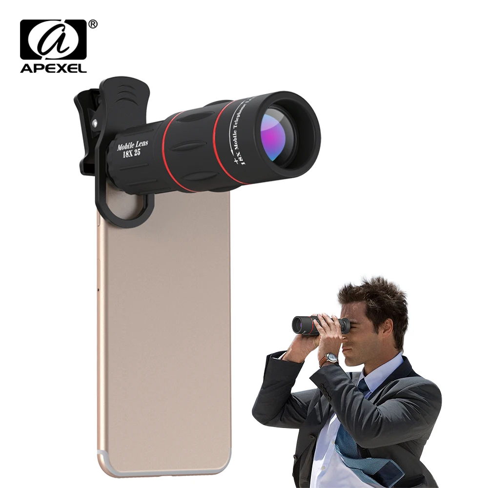Монокулярный телеобъектив APEXEL 18x25 зум-объектив с зажимом для смартфонов iPhone andriod