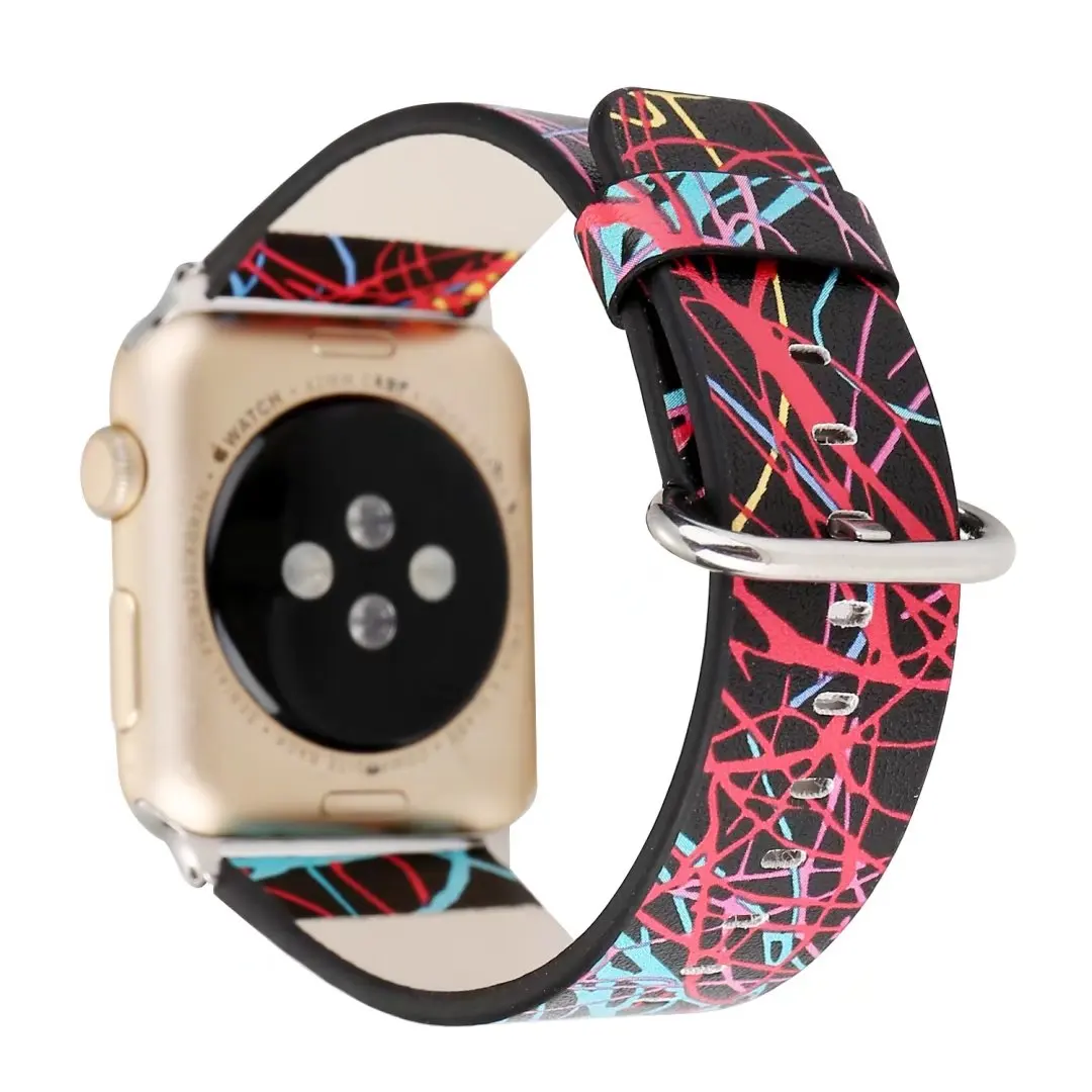 Ремешок кожаный для Apple Watch iWatch Series 1 2 3 4 5 Цветной полосатый браслет с