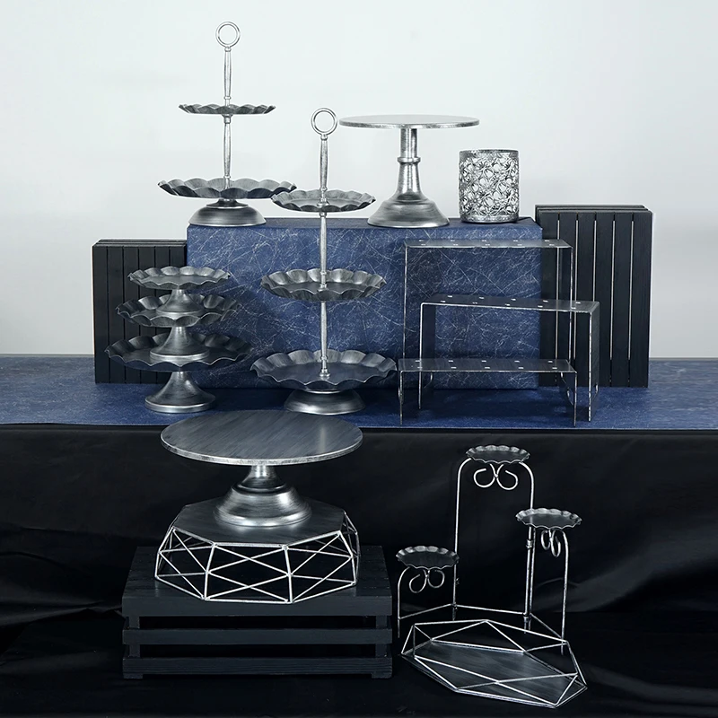 34 шт Серебряный торт стенд набор винтажные торты инструменты кекс поднос
