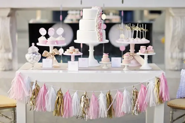 Розовая и Золотая тканевая Бумажная гирлянда с кисточками 200 см принцесса