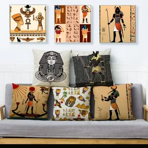 Древней китайской Тотем Фараона чехол для подушки с принтом бежевые льняные Подушка Чехол размером 45*45 см диванные подушки охватывает диван-кровать домашний Декор Подушка Чехол