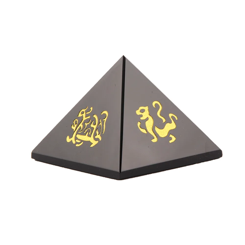 Натуральный черный обсидиан камень резные гравировкой камни пирамиды символ