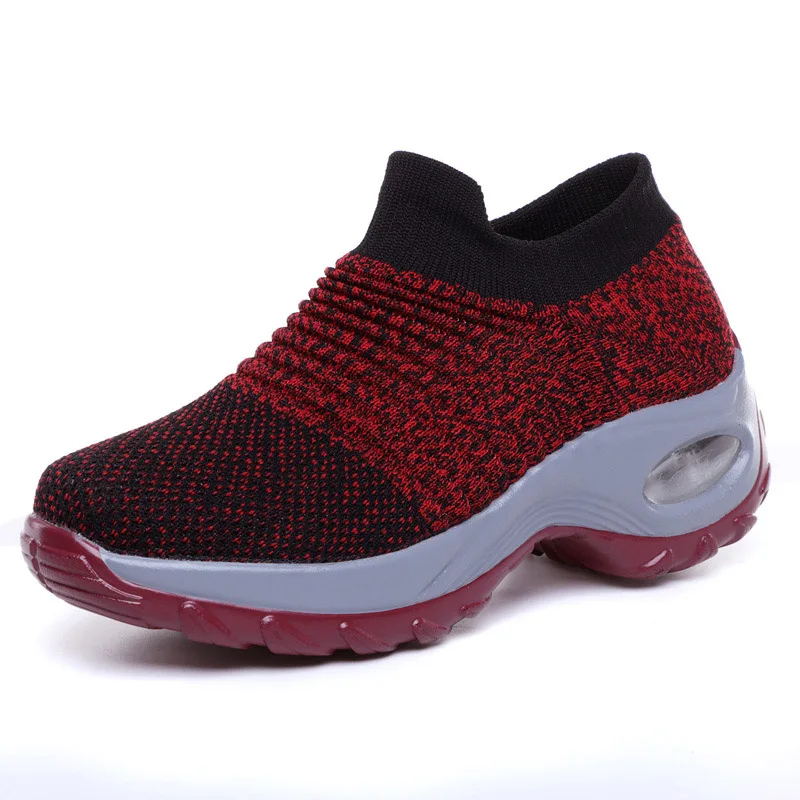 

Fashion Black Slip On Breathable Flying Weaving Increased Women Fitness Walking Shoes Sneakers Sports Shoes Zapatos De Mujer
