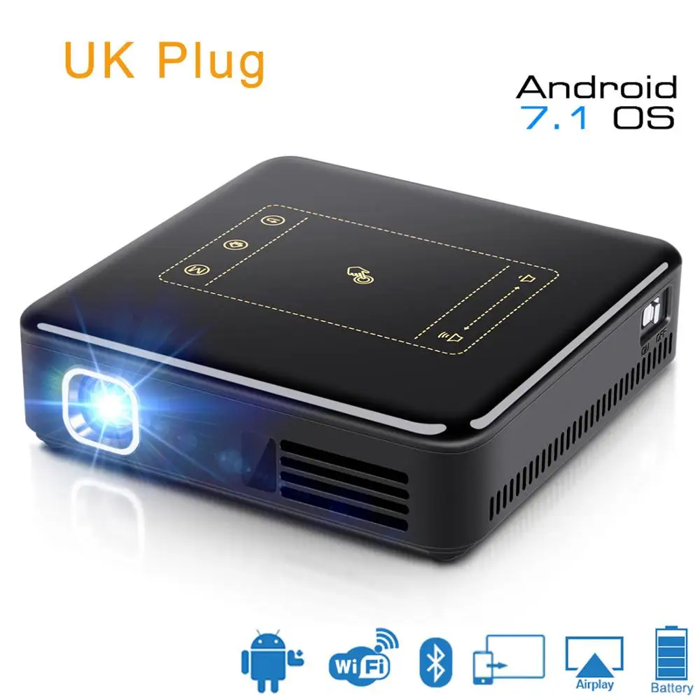 UK plug Новейший dlp-проектор CRENOVA для Full HD 4K с Android 7,1, Bluetooth 4,0, мини-проектор для домашнего кинотеатра, 300 дюймов - Цвет: UK plug