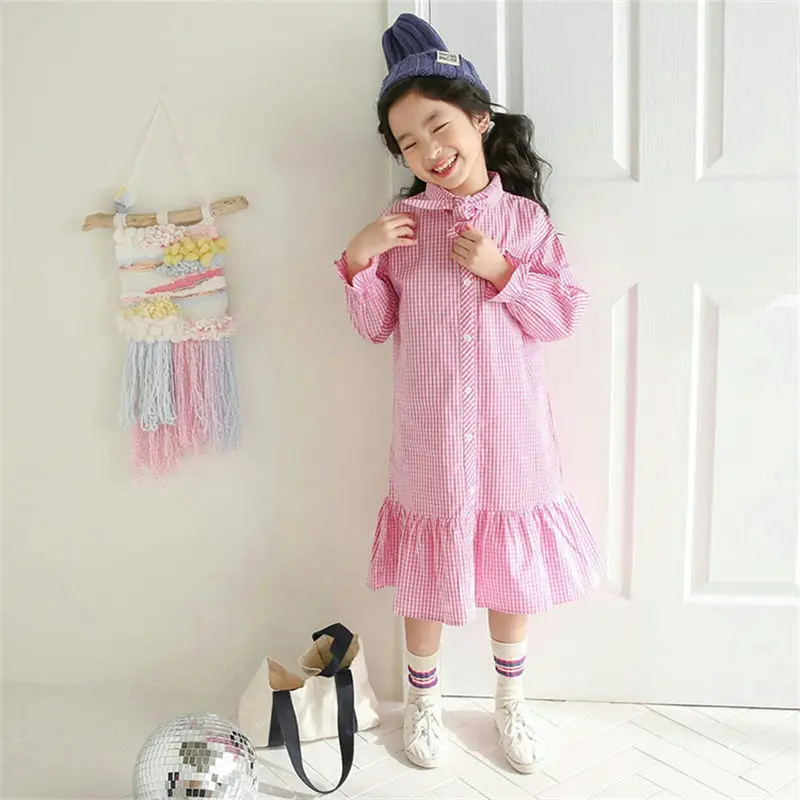 Платье для девочек 100% хлопок длинные клетчатые Детские платья осенние От 10 до 12