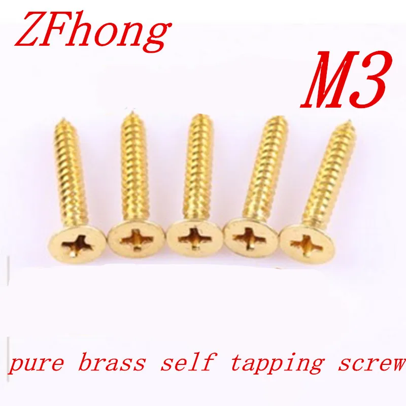 

200pcs/lot M3*8/10/12/16 Pure brass phillips flat head Self Tapping Screws