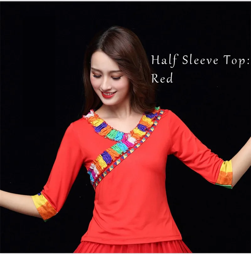 Half Sleeve Red 2 шт., 15% скидка, индийское сари, платье для танца живота, тибетское, для социальных танцев, катак, бхаратанат, размера плюс, 6XL - Цвет: Half Sleeve Red