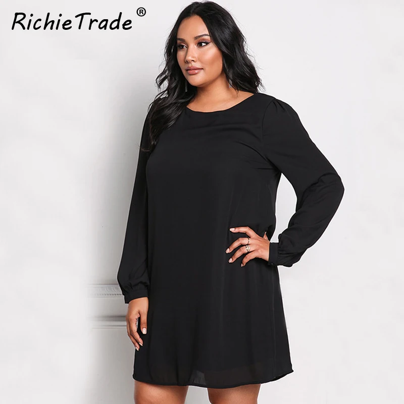 RICHIETRADE женское шифоновое платье свободные однотонные женские платья с круглым