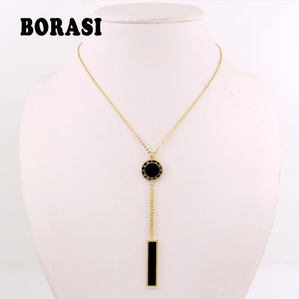 

Summer European Chic Long Geometric Pendant Necklace Gold Color Stainless Steel Chains Necklace Brand Jewelry for Girls