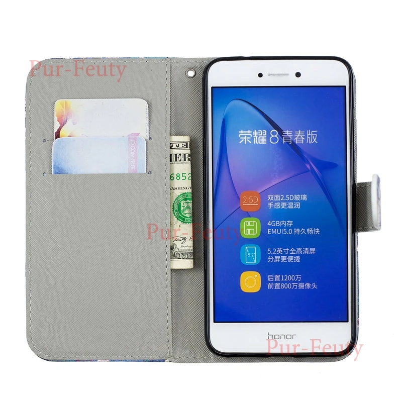 Чехол для Huawei P8Lite 2017 PRA LX1 LA1 Flip Leather Colorful Painting wallet cartoon Covers P9Lite on.