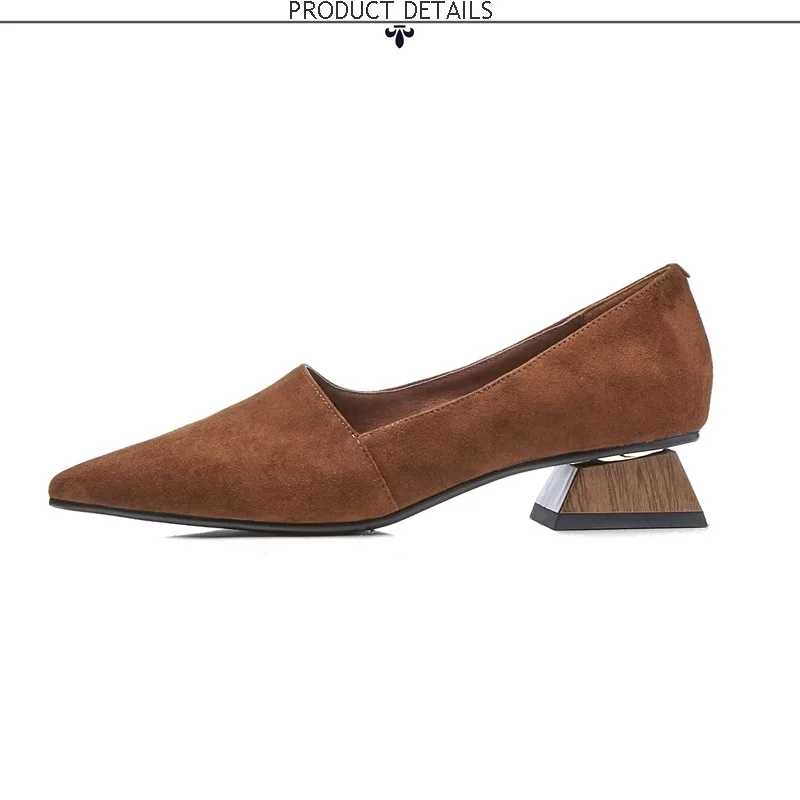 ZVQ women pointed toe fashion heels square thick low heel ladies kid suede upper woman spring shoes office ladies working heels