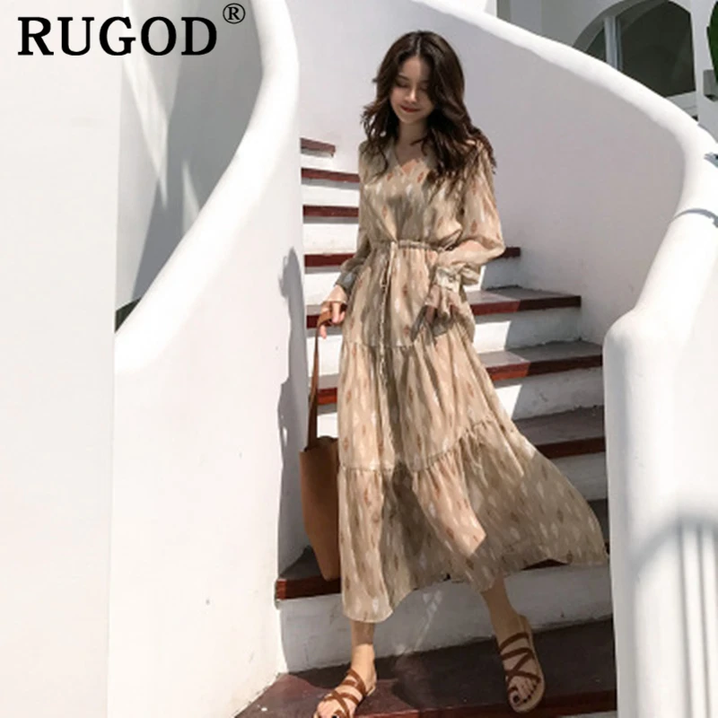 Женское шифоновое платье RUGOD элегантное свободное пляжное с высокой талией и