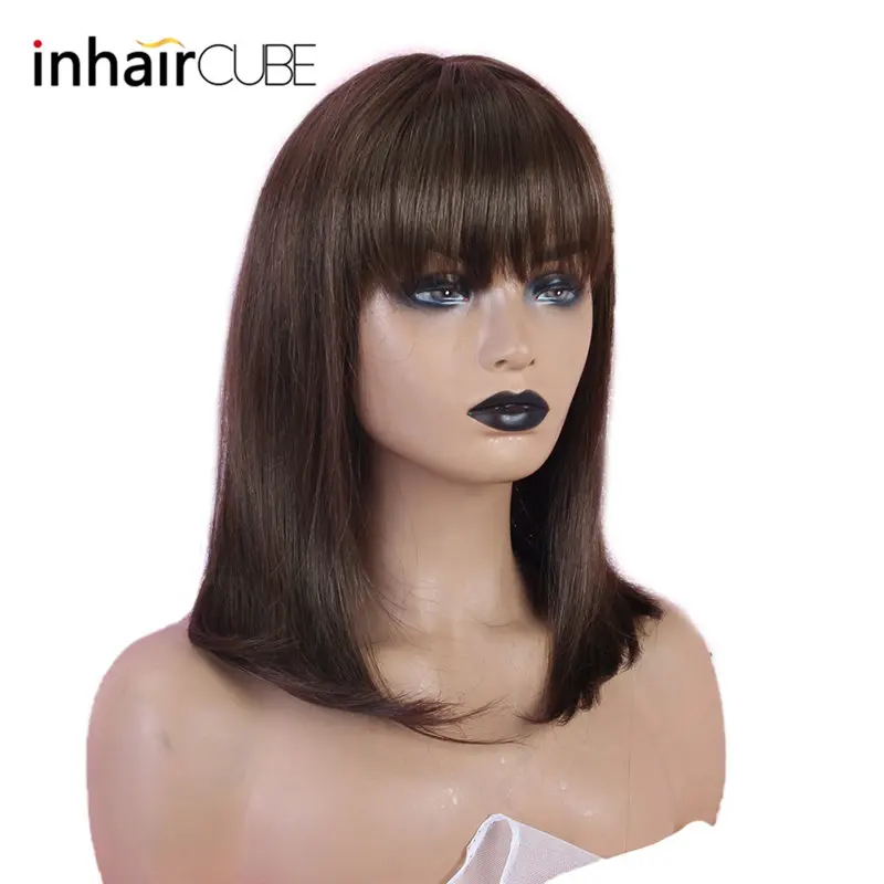 INHAIR cube женский парик из человеческих волос, прямые волосы, парик коричневого цвета, средняя челка, 10 дюймов