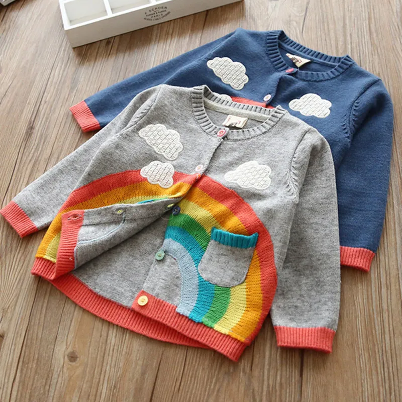 

2018 Baby Girls Spring Cloud Rainbow Sweater Children Clothing Knit Cardigan For girls Outwear New Arrival Hot Sale