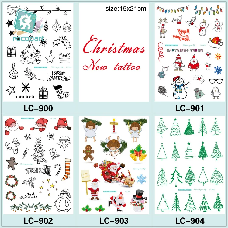 

Rocooart LC 21x15CM Santas Waterproof Temporary Tattoo Sticker Christmas Bells Snowman Tree Fake Tatoo Taty For Kid Women Men