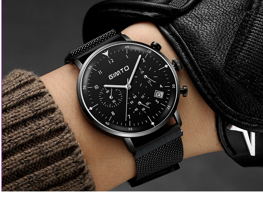 Reloj hombre GIMTO Топ бренд класса люкс для мужчин часы ультра тонкий Дата наручные часы сталь Водонепроницаемый спортивные часы повседневное кварцевые часы